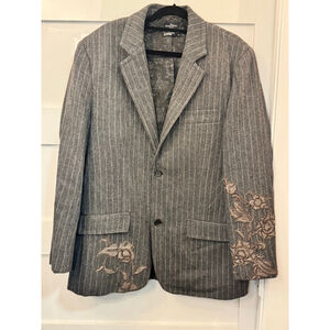 Marc Ecko Cut & Sew Embroidered Pinstripe Blazer Jacket Skull Eagle XL